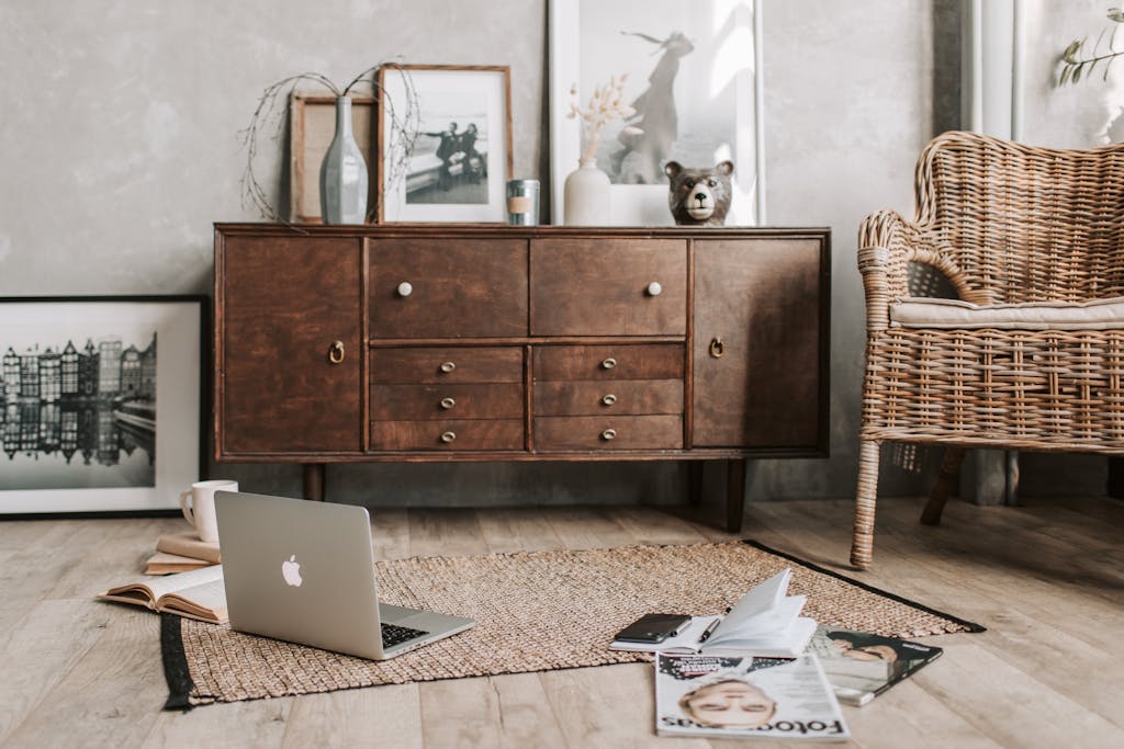 Living Room With Rustic Theme